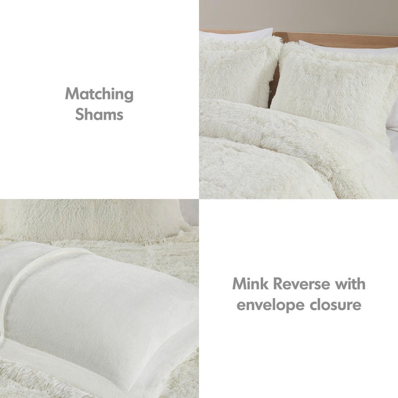 Intelligent Design Malea Shaggy Comforter Set, Long Faux Fur Cozy Down Alternative, Modern Casual Ultra Soft All Season Fluffy Bedding with Matching Sham, King/Cal King, Ivory 3 Piece - Image 4
